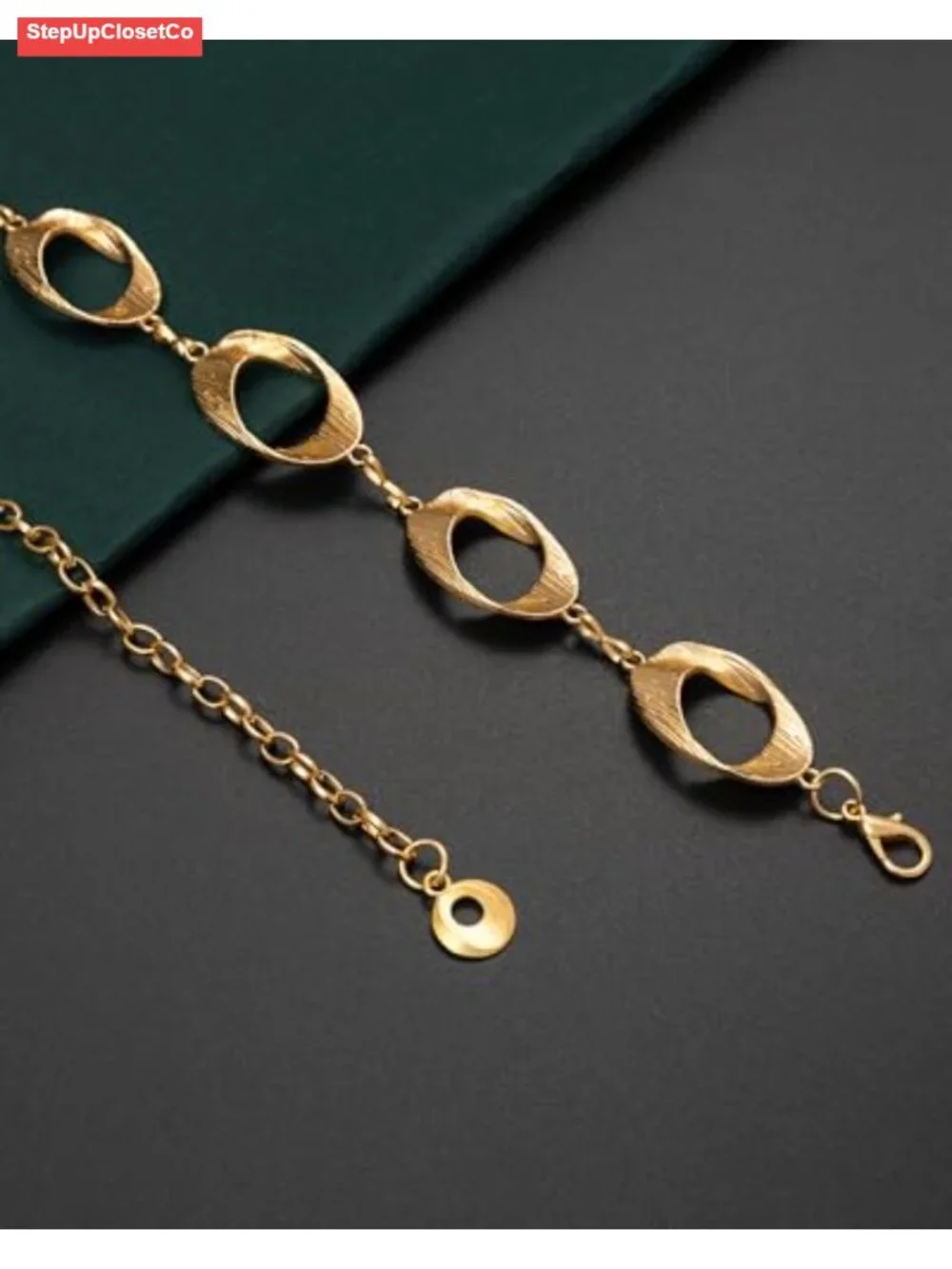 Gold Chain Belt for Women, Adjustable Metal Waist Belt, Hollow-Out Discs